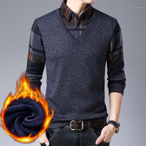 

kksky 2021 winter men's pullover sweater fake two-piece fit knitted streetwear men clothing thick casual pull homme sweater 3xl1, White;black