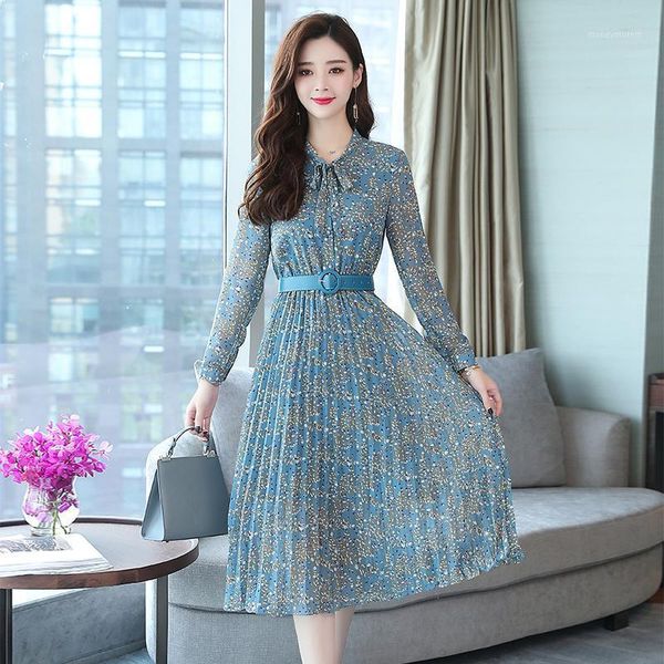 

casual dresses 2021 autumn winter vintage chiffon floral midi dress plus size maxi boho elegant women party long sleeve vestidos1, Black;gray