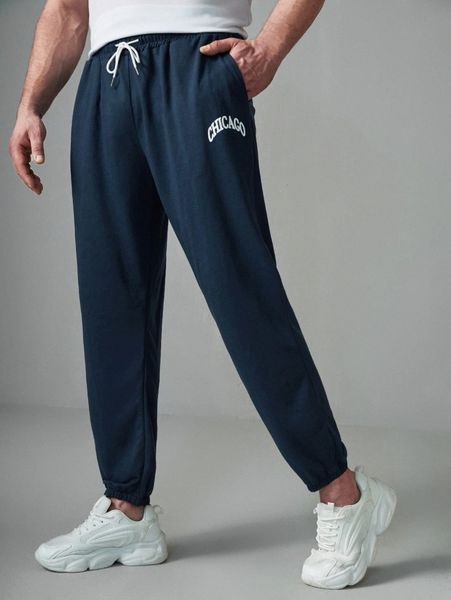 

extended sizes men letter graphic drawstring waist sweatpants n95g#, Black