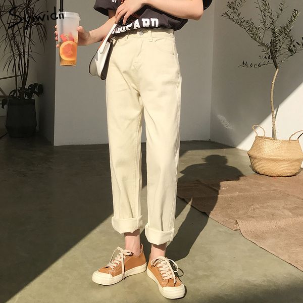 

vintage mom woman 2020 high waisted long loose boyfriend beige black zipper straight cotton korean jeans pink lj201013, Blue