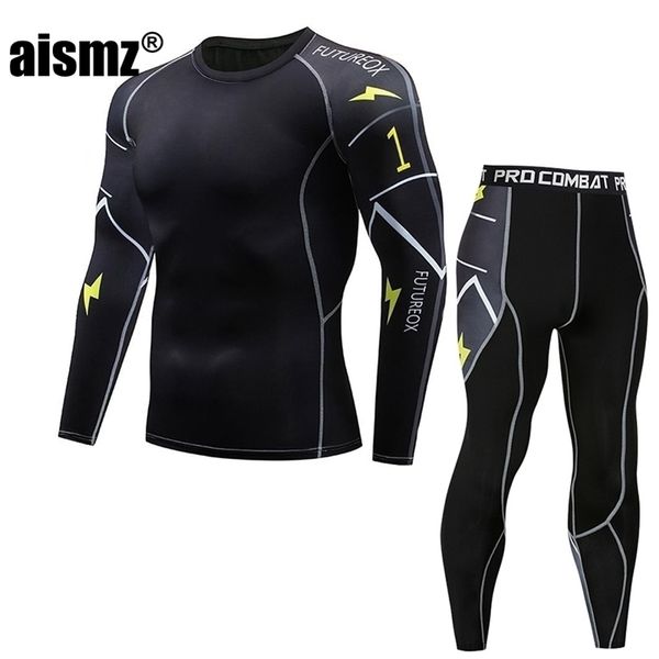 

aismz men thermal underwear set winter warm fast-dry technology surface elastic force long johns suit compression pajamas pijama 201124, Black;white