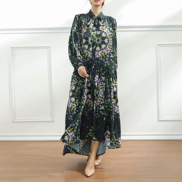 

maxi long dress bohemian spring autumn new bow knot long sleeve printing fashion party vacation casual women's dresses1, Black;gray