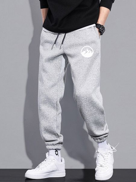 

men slant pocket mountain print sweatpants j2jf#, Black