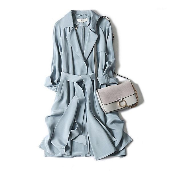 

women's trench coats high-end windcoat women coat 100% heavy silk classical simple design dustcoat sashes 2 colors spring 2021 fashion1, Tan;black