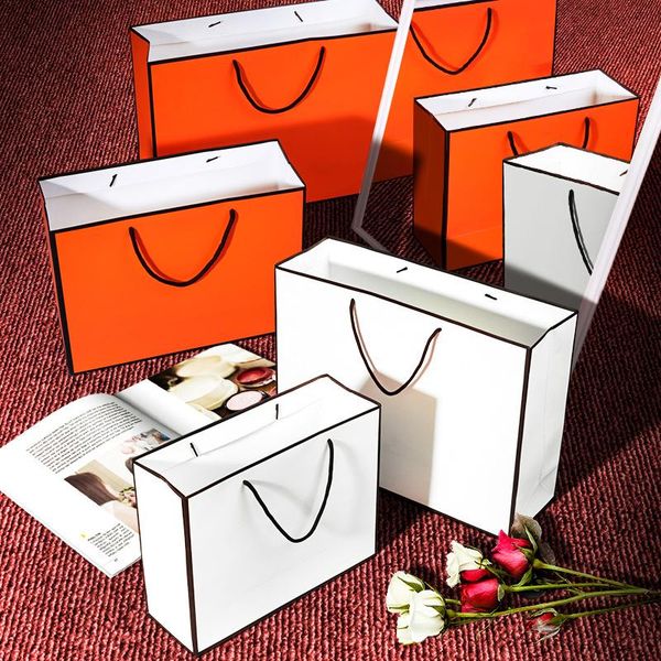 

gift wrap 10pcs/lot white kraft paper bag with handles bags/multifunction festival wedding party design