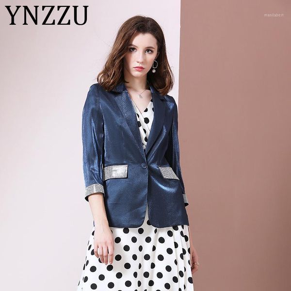 

ynzzu elegant office lady blazer coat women 2020 spring autumn satin blingbling long sleeve fitness female jacket outwears a13091, White;black