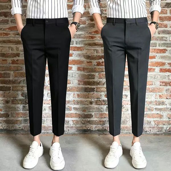 

western style men's suit pants business leisure slim little foot net red ruffian handsome korean fashion 9-point versatile, Black