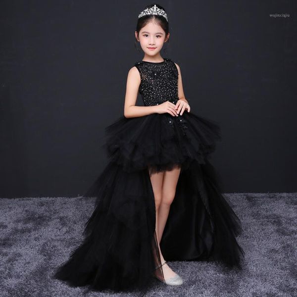 

girl's dresses kids girl beads tulle trailing princess dress teens girls evening ball gown party pageant children mesh vestidos q891, Red;yellow