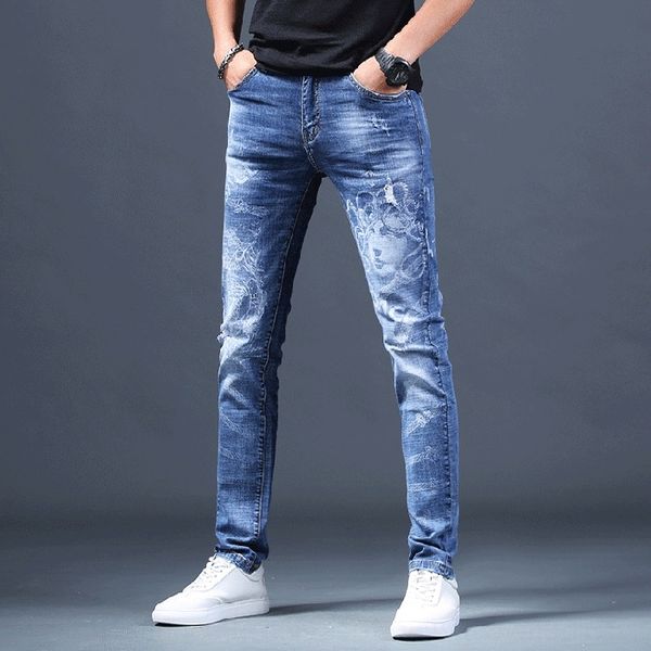 

fo2cy 2020 мужские ветхих и моды случайные корейский jeansjeans джинсы мужские случайные штаны тенденция брюки jeansslim 8869 h8leu, Blue