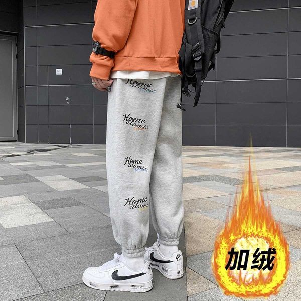 

warm long men's casual autumn and winter new thickened plush sports pants, Black