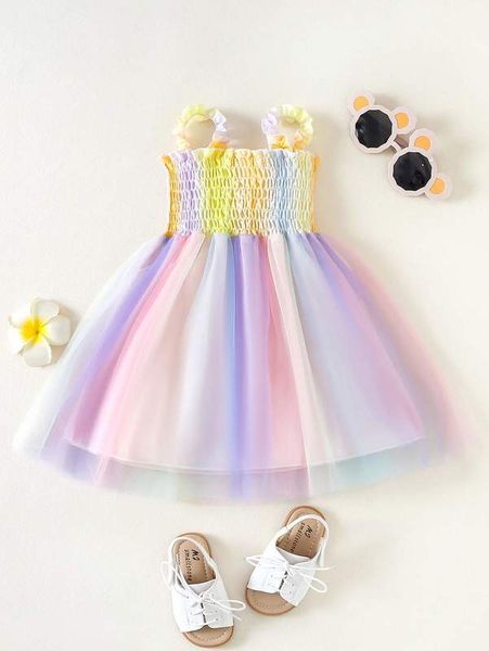 

baby ombre frill trim shirred mesh hem dress she, Red;yellow
