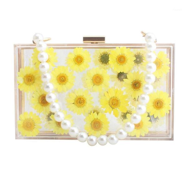 

women acrylic sunflower printed clear purse fashion transparent crossbody bag through handbags evening clutch events approved1