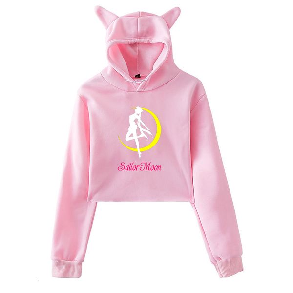 

2021 new women hoodie anime sailor moon crop girls sweet cat ear cosplay hoodies coat axao, Black