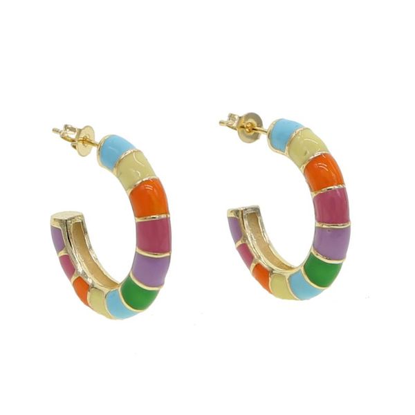 

hoop & huggie 2021 trendy rainbow pastel enamel colorful gold filled women earring fashion candy earrings jewelry, Golden;silver