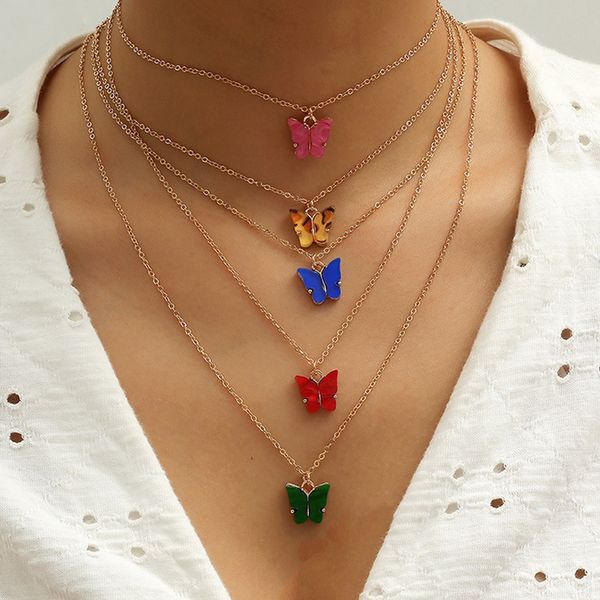 5шт / набор Симпатичной бабочек ожерелья девушка женщины бабочка цепь ожерелье ювелирных изделия способ Аксессуары для подарка партии