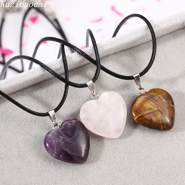 

jewelry heart kuziduocai new fine fashion quartz crystal leather chain necklaces & pendant for woman lover gifts n-508, Silver