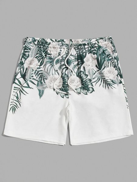 

men tropical drawstring shorts 40wn#, Black