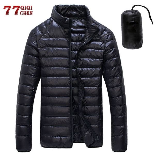 

autumn winter down jacket men casual stand collar ultra light parka coat portable outwear windproof white duck down jacket 6xl 201201, Black