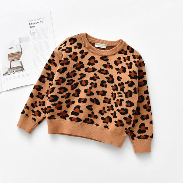 

kids long sleeve leopard knitted pullover sweater fashion long sleeve round neck knitwear kids baby boys girls autumn winter, Blue