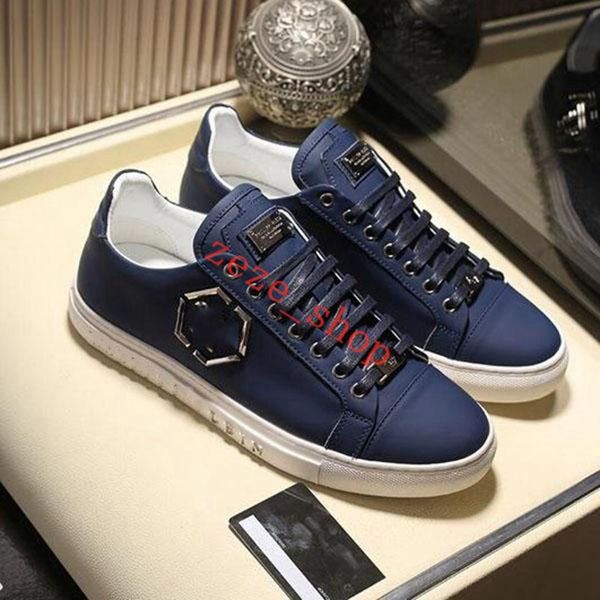 

2021 high-end mens fashion casual shoes lusso leather lychee metal sheet design flat bottom breathable casual shoes qp, Black;red