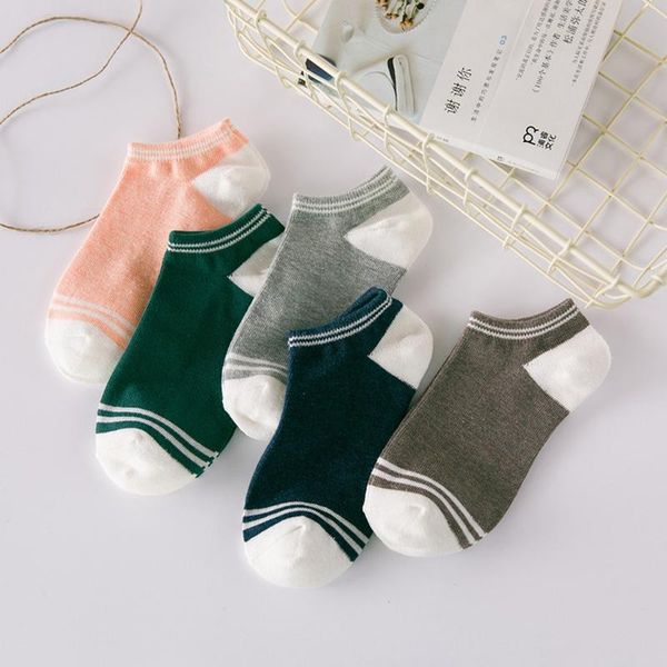 

socks & hosiery women striped cotton thin slippers small fresh invisible ventilate boat low ankle for woman 5 colors, Black;white