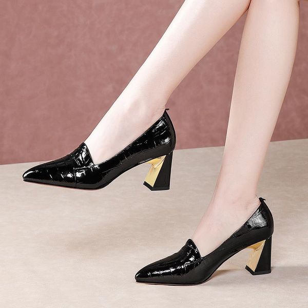 

classic women poined toe casual wedding pumps spring summer high heels shoes genuine leather new arrival shoes woman, Black
