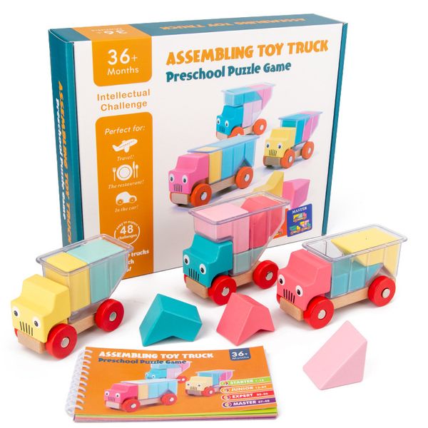 

wooden truck toy wooden blocks parent-child interactive board game space logical thinking training educational toys for children 1019