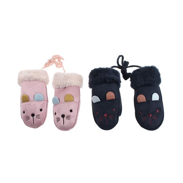 

five fingers gloves thick suede with winter 4 colors rope bag children' warm and velvet korean, Blue;gray