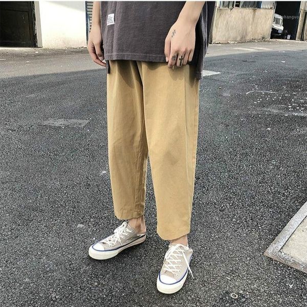 

2020 new spring men's casual solid straight loose cargo pants male fashion elastic high waist joggers fit overalls trousers w211, Black