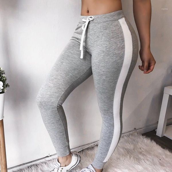 

running pants women sweatpants patchwork design color matching mid waist pencil 2021 summer autumn slim trousers for sport streetwear1, Black;blue