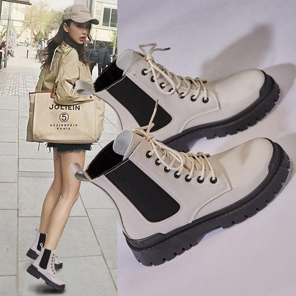 

boots ankle women pu leather autumn winter shoes woman round toe black beige motorcycle short boot women's casual non-slip
