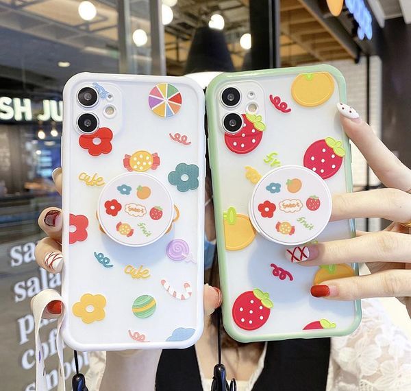 

cute fruit stand holder lanyard phone case for iphone se 11pro max 7 8plus xr xs max strawberry flower soft sho sqcqxc home2006