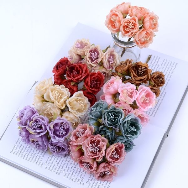 

bouquet handmade flower artificial flowers 6pcs/lot 4cm bride wedding decoration home party diy new year christmas handcarft