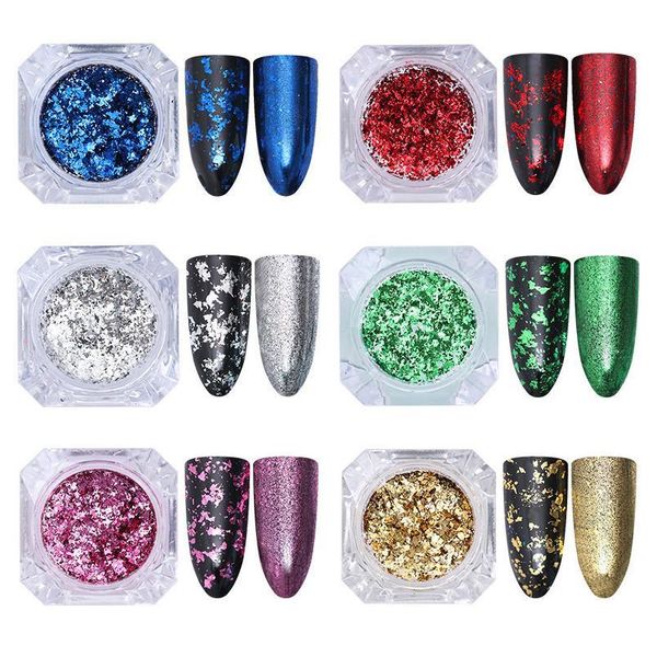 

1 box chameleon mirror gold sliver glitter nails flakes sequins powder irregular chrome pigment dust diy nail art dec jllfvl, Silver;gold