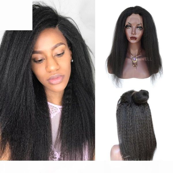 

full lace human hair wigs virgin peruvian kinky straight glueless lace front human hair wigs italian yaki, Black;brown