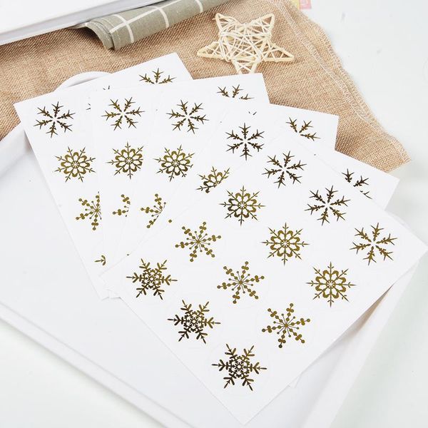 

gift wrap 120pcs/lot gold white snowflake sealing stickers christmas cards envelope box packing label scrapbooking