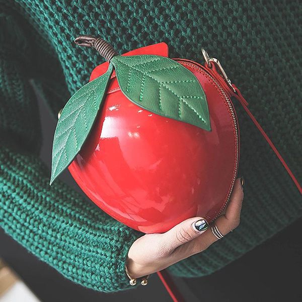 

red circular apple bag fashion female messenger bags leaves mini bags for teenager girls women crossbody z768