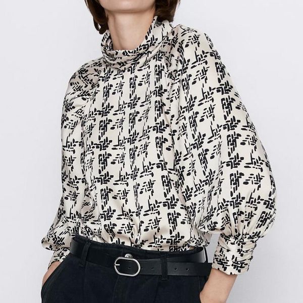 

women long sleeve blouse prints shirt autumn 2019 new fashion turtleneck pullovers 1, White