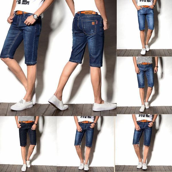 

men's thin section denim shorts men's straight-cut loose-fit elasticity shorts men pants breeches1, Blue