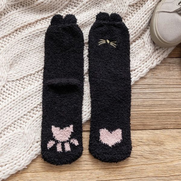 

coralline children's winter thick warm medium warm medium tube 3d cartoon embroidery floor socks home sleep socks nodq4, Black