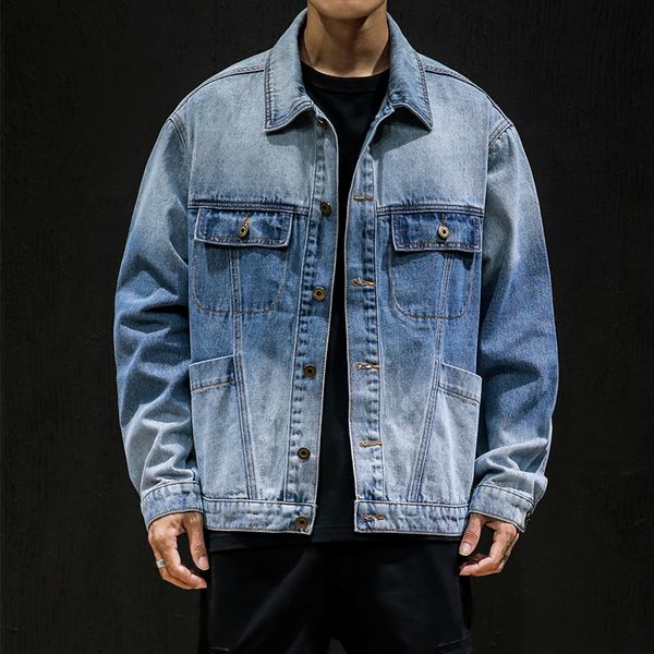 

2021 new blue pocket light denim jeans spring fashion male jackets outward clothes oversize 7zja, Black;brown
