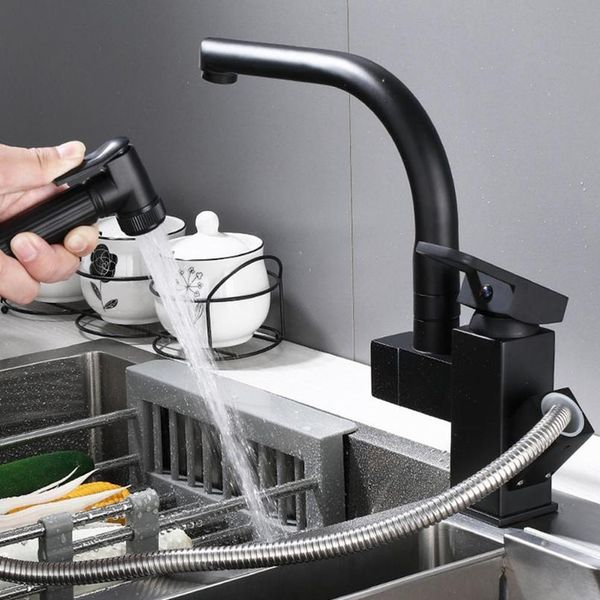 

sianco rotatable chrome/black pull out sprayer dual holder dual hole mixer tap deck mounted kitchen basin sin jlluzk