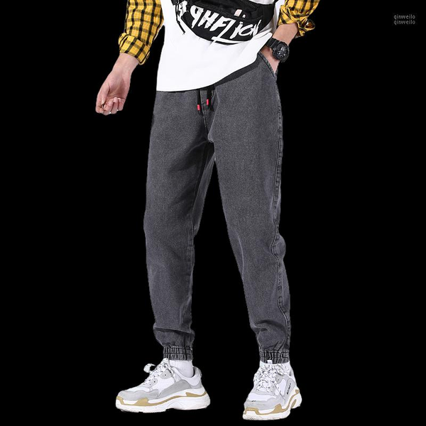 

2020 mens korean fashoins harem blue jeans pants 2019 vintage straight pants harajuku jeans baggy belt denim1