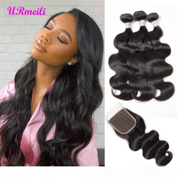 

peruvian body wave human hair bundles with closure 10a grade virgin hair peruvian body wave human hair wet wavy 4 bundles with closure, Black;brown