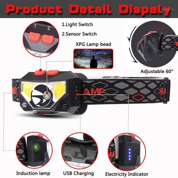 

6500lms powerful led headlamp headlight rechargeable with usb body motion sensor camping head lamp lights1