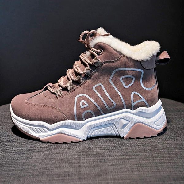 

fashion plus fur dad shoes woman winter casual sneakers women thick sole female creepers ladies flock snow boots comfortable, Black