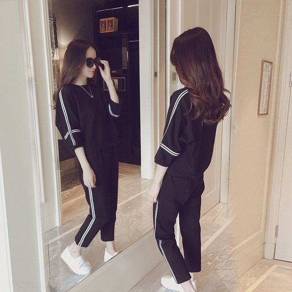 

ojo6w летняя футболка женской одежды корейской футболка костюма женского большой свободный рукав средней тонкая мода случайного спорт два ку, Gray