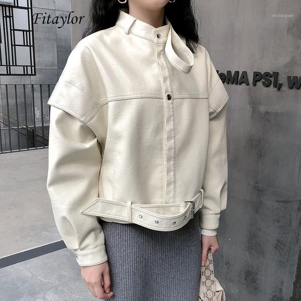 

fitaylor new autumn faux leather jacket women batwing sleeve loose faux soft leather biker red black single breasted overcoat1