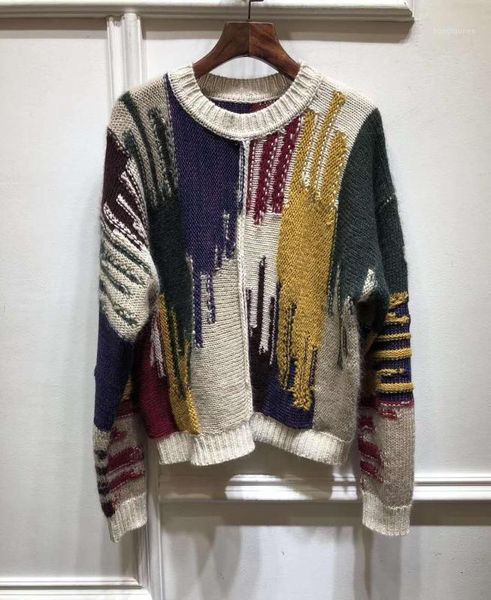 

2020 fashion new runway multi-color contrast stitching cashmere wool blend yarn tching parts manual comfortable brean3461, Black