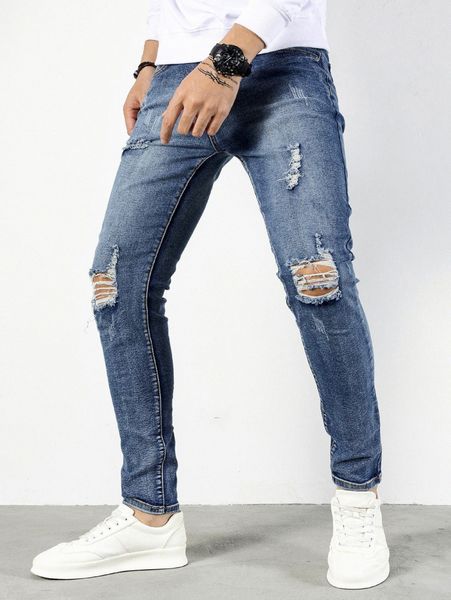 

men ripped skinny jeans 25le#, Blue
